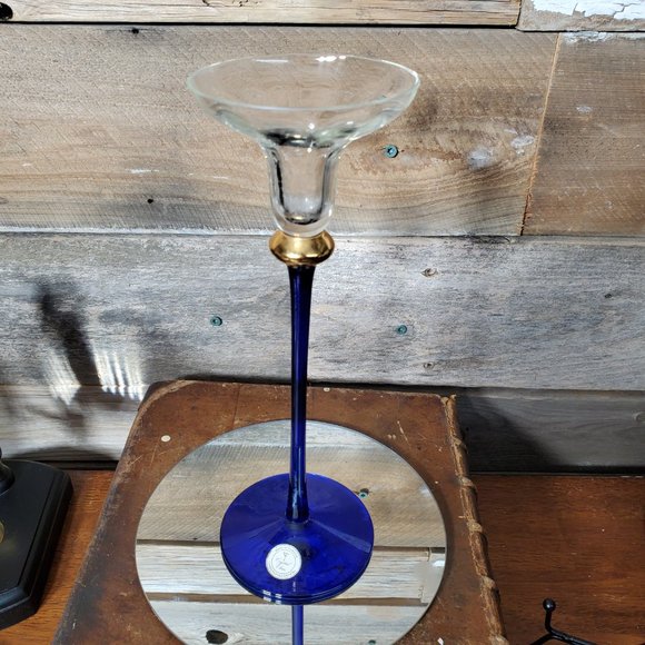 Romanian Crystal Tapered Candle Holder - Cobalt & Aegean Gold. Made in Romania - Picture 6 of 10